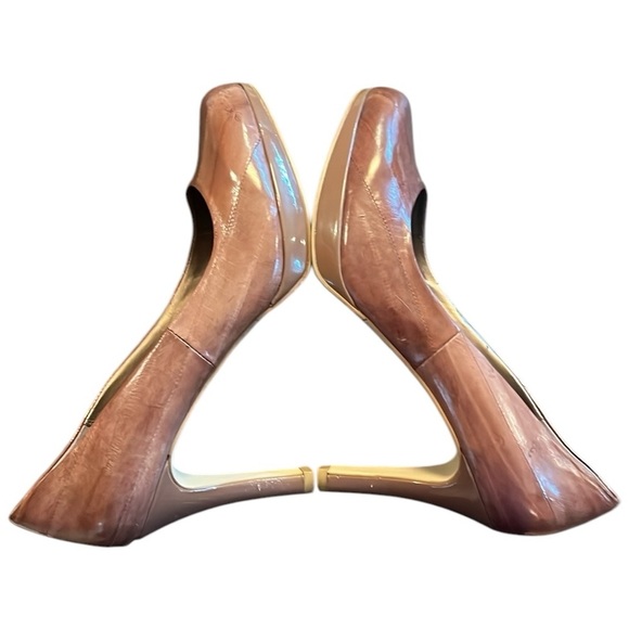 Moda Kimberly Latte Taupe Tan Platform Heel Eel Look Leather Round Toe Comfy 9.5 - Picture 11 of 15